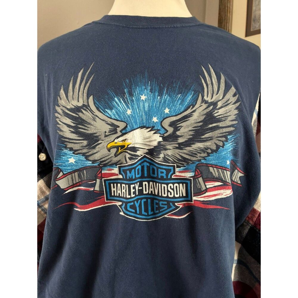Harley Davidson, Daytona Beach Florida, UPcycled Flannel, Motorcycle, Reworked - Picture 5 of 5
